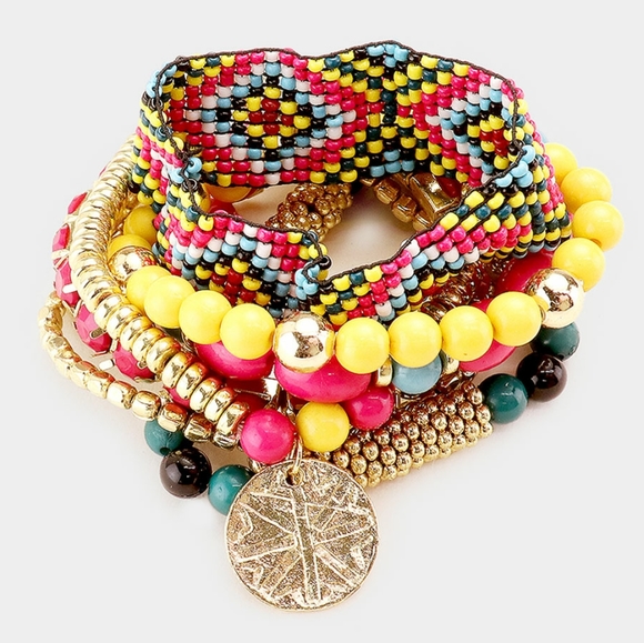 Multicolored Beaded 7 PC Stretch Layered Bracelets - Picture 5 of 5